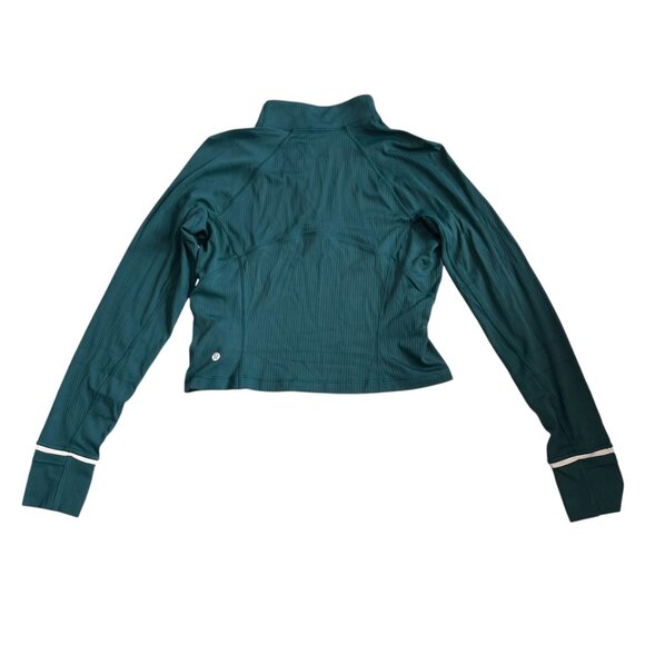 Lululemon Its Rulu Ribbed Cropped Half Zip jacket in Storm Teal size 10 - Picture 3 of 5
